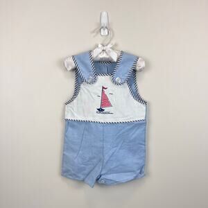Vintage Blue Sailboat Shortall Romper 24 Months